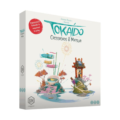 Board game expansion box for 'Tokaido' with colorful illustrations on a white background