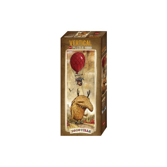 Jigsaw puzzle box with a moose and hot air balloon design on a white background