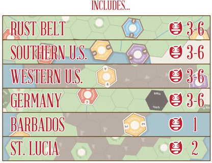 Age of Steam Game board with regions labeled and corresponding player counts.