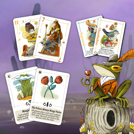 Rebel Princess Set of cards with illustrated characters and objects on a purple background