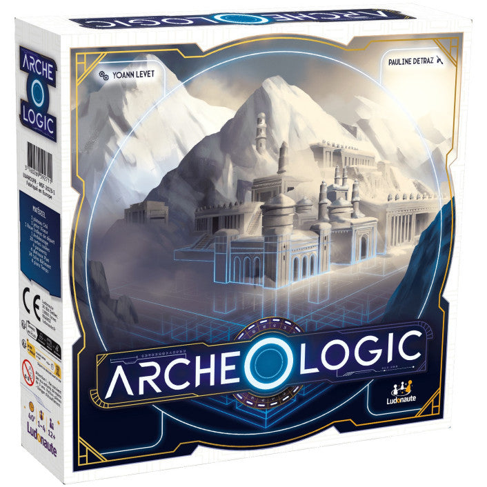 Box of 'Archeologic' game with ancient temple design on a white background