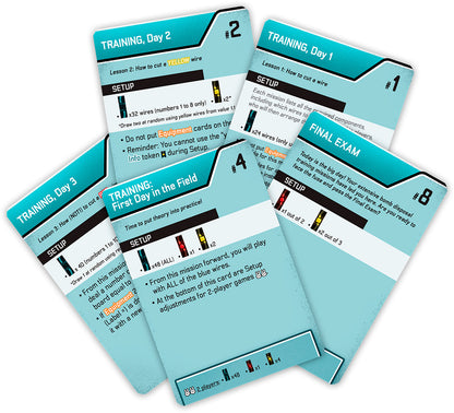 Bomb Busters Set of training cards with blue and white design on a white background