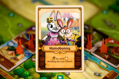 Game card featuring cartoon bunnies and text 'Homobunny' on a game board background