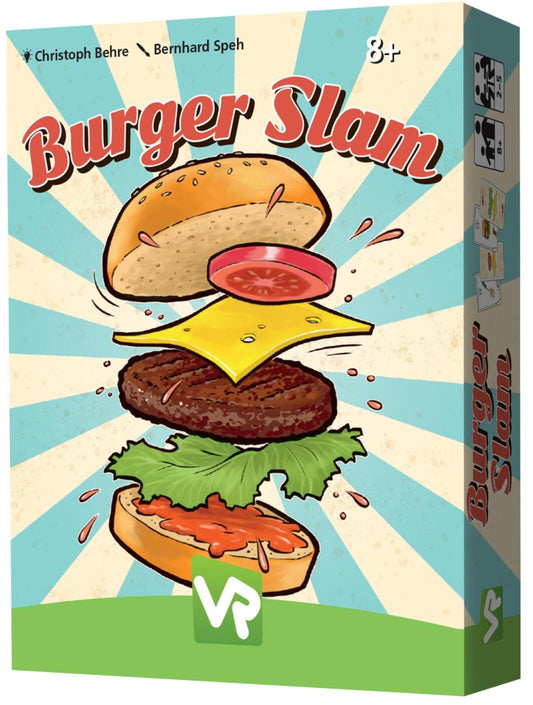 Box of 'Burger Slam' game with colorful design and burger illustration.