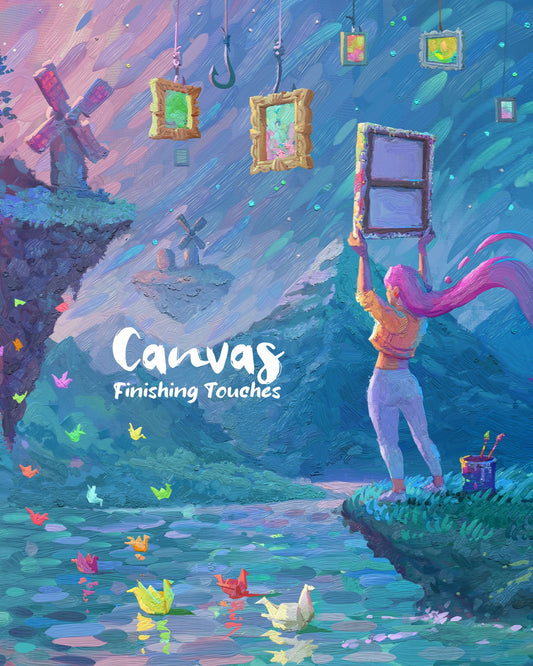 Canvas finishing touches board game expansion box cover art