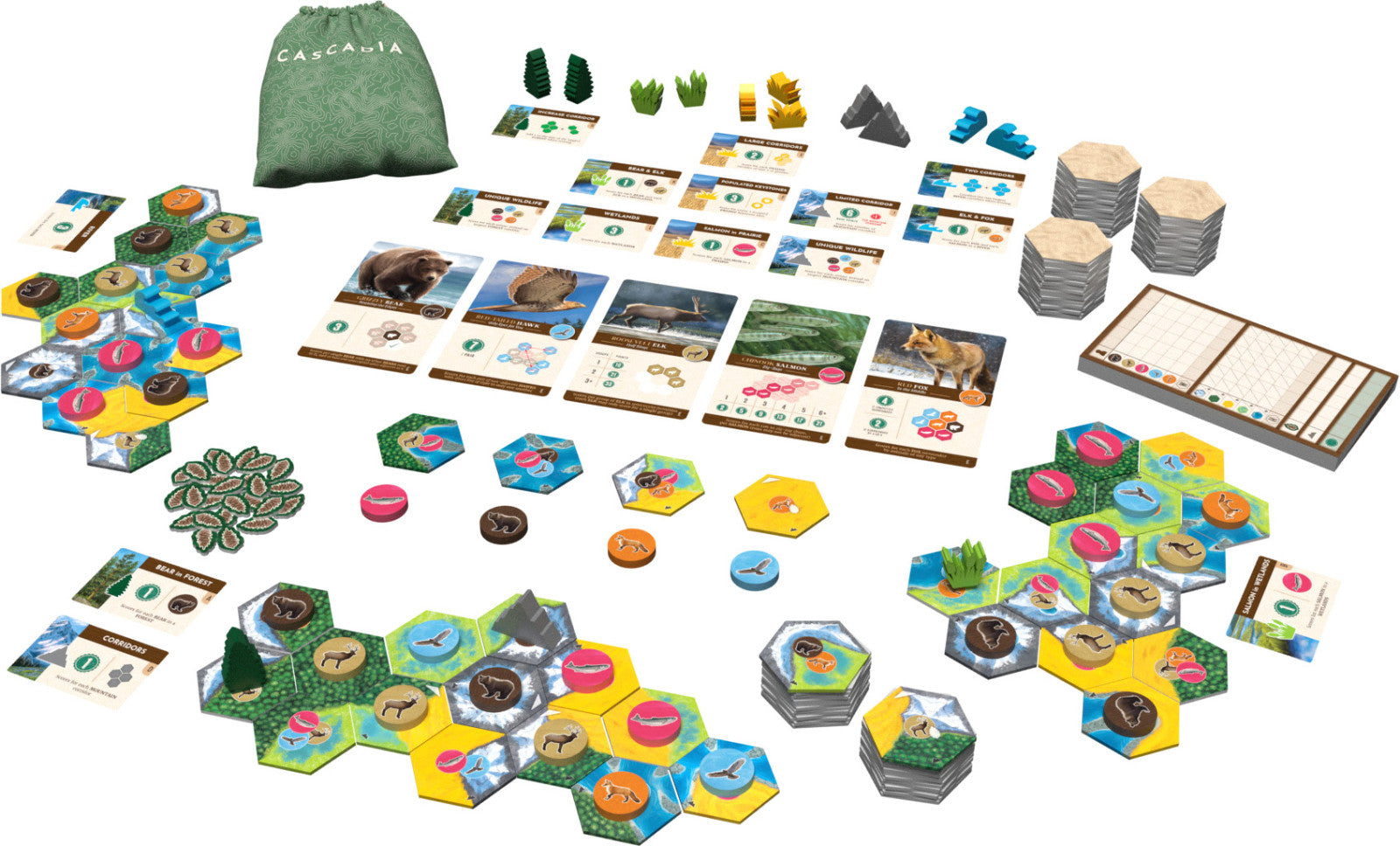 Cascadia Landmarks board game components