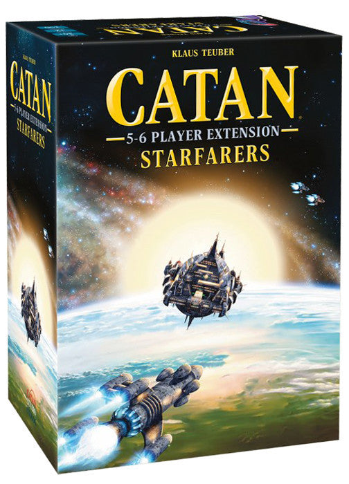 Board game box for 'Catan: Starfarers 5-6 Player Extension' with space-themed artwork.