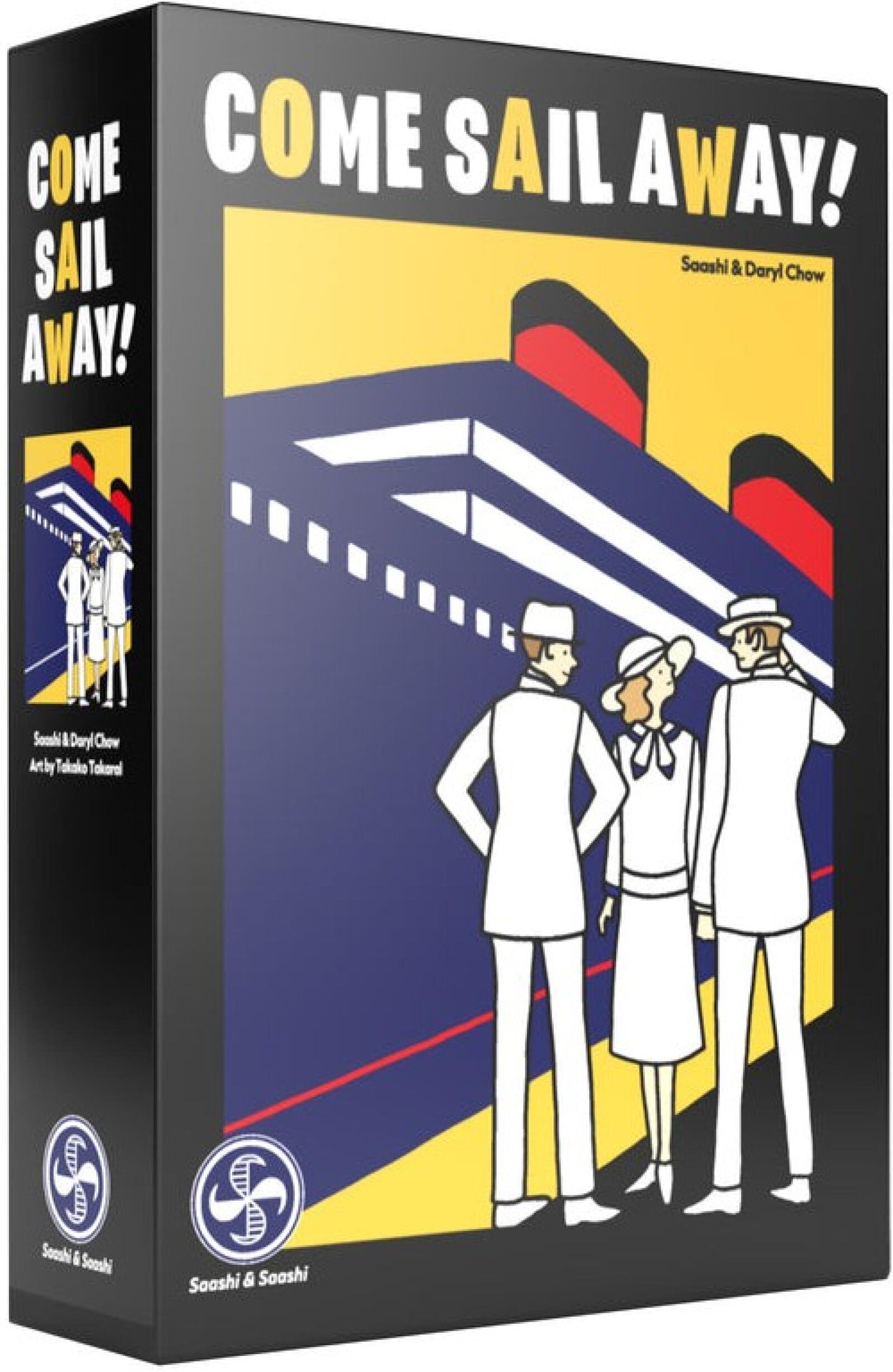 Board game box titled 'Come Sail Away!' with illustrations of people in uniform on a colorful background.
