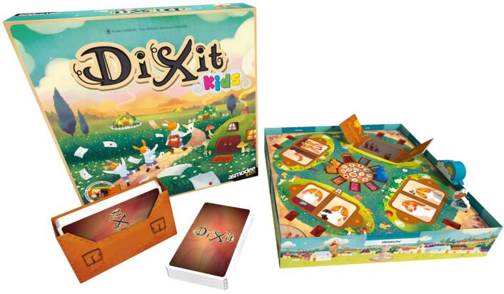 Dixit Kids board game packaging with cards on a white background