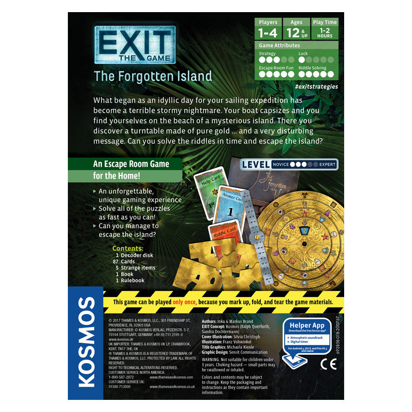 Kosmos Exit The Game: The Forgotten Island packaging with game components.