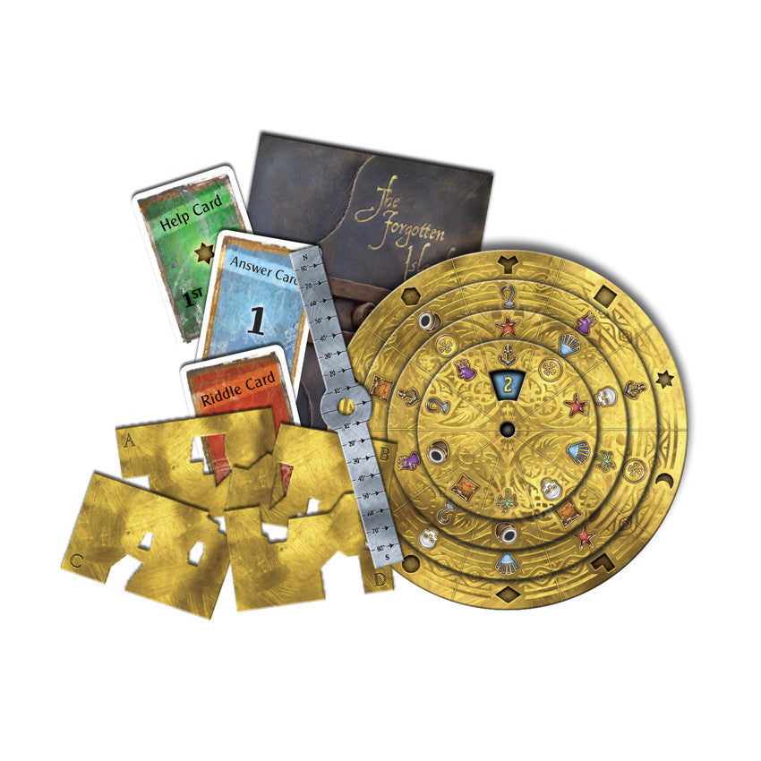 Decorative gold circular object with cards and a ruler on a white background