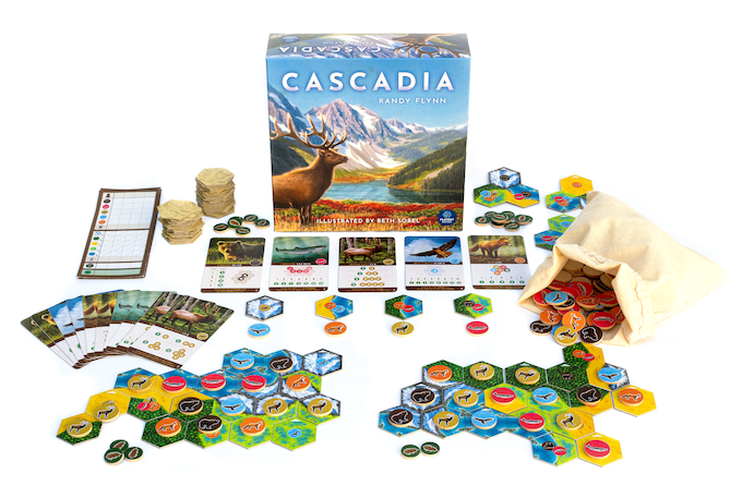 Cascadia board game components