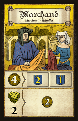 Troyes Card featuring two people in medieval attire with game elements and text at the top.