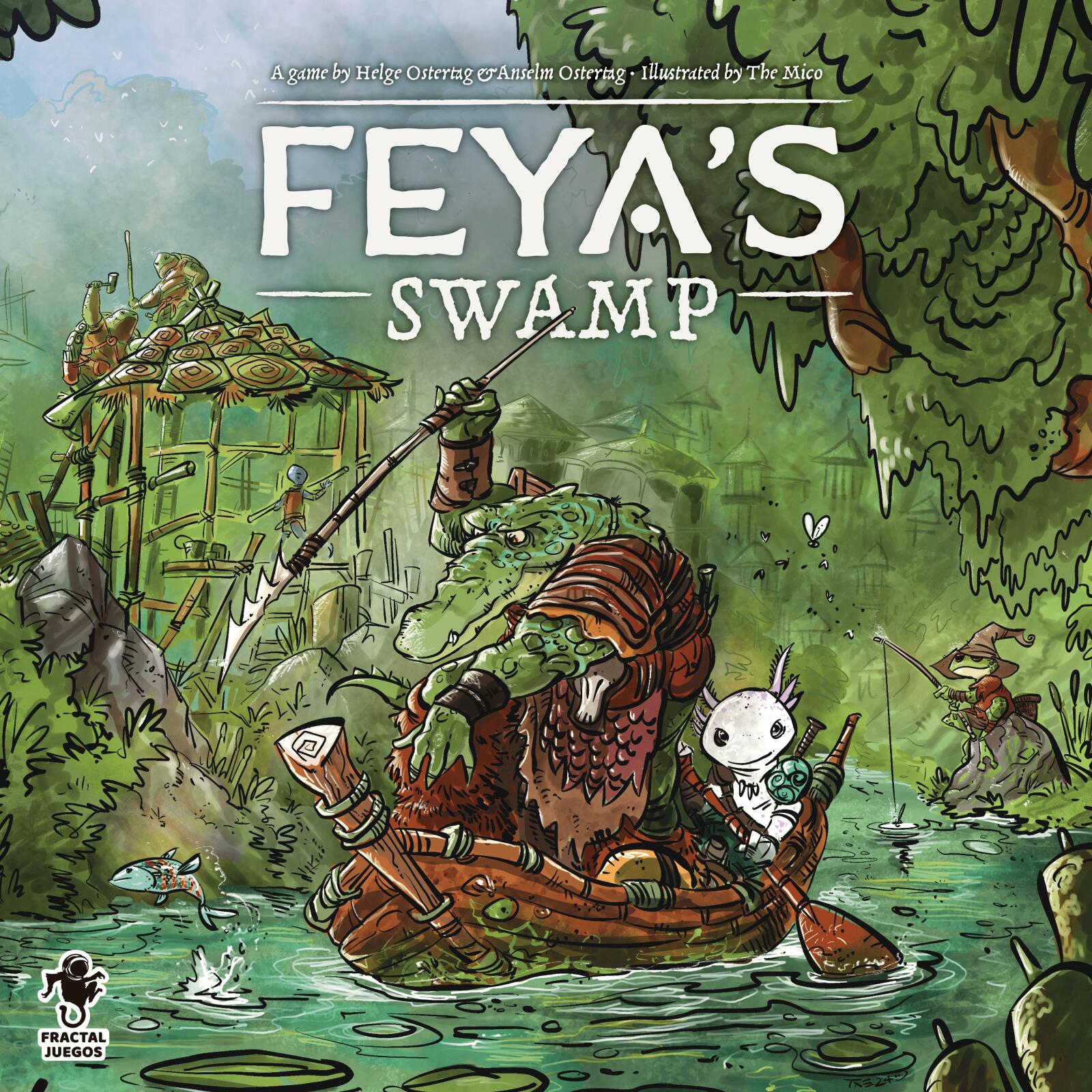 Board game cover titled 'Feya's Swamp' with illustrations of characters and nature.