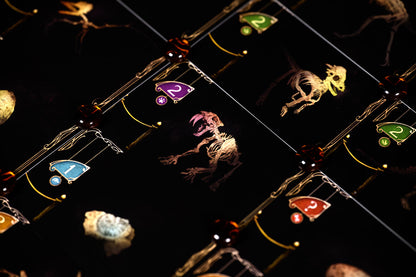 Collection of colorful pins on a dark background