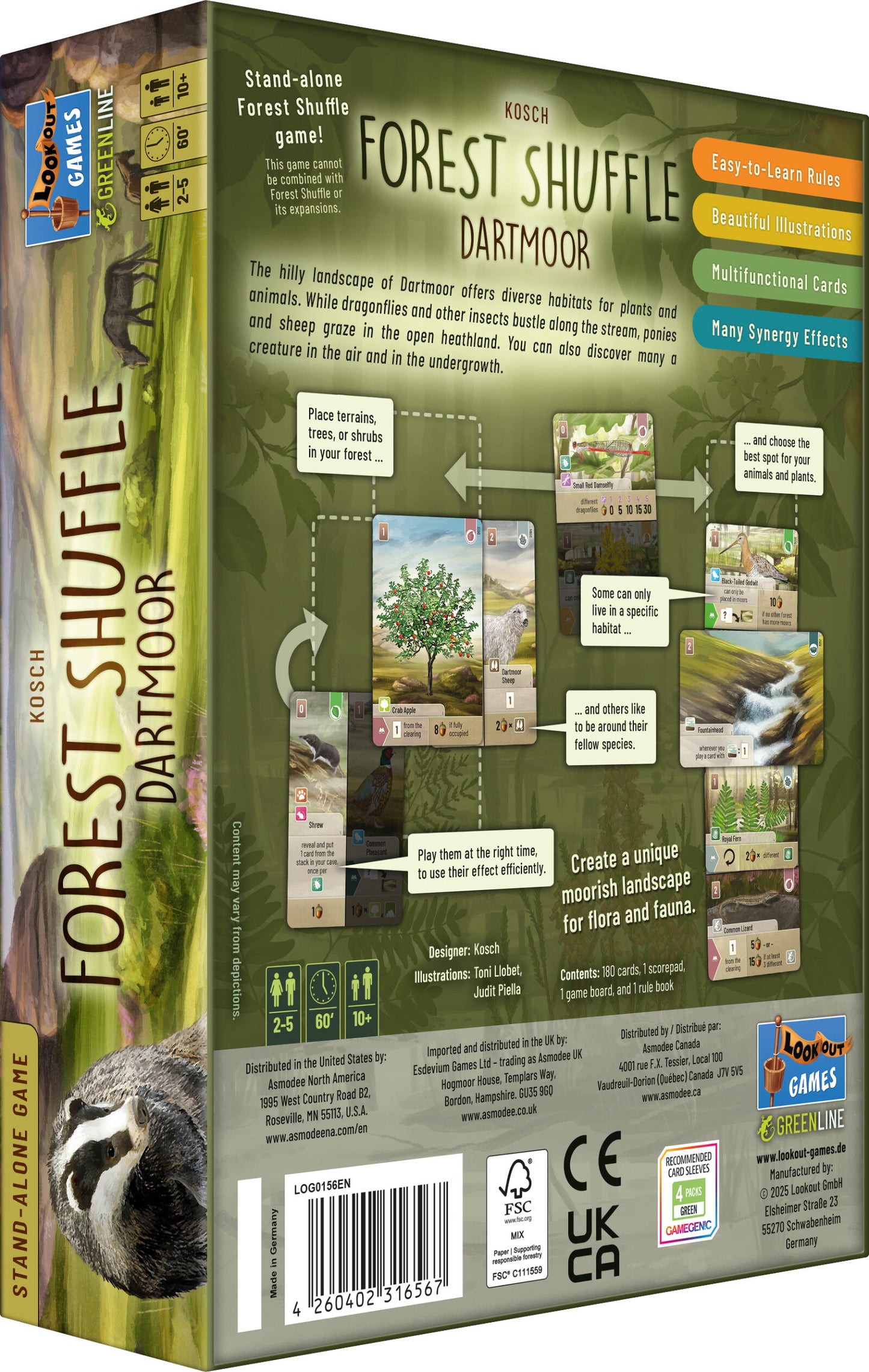 Forest Shuffle Dartmoor board game box with images of nature and game components.