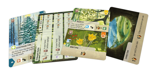 Collection of nature-themed cards on a white background for Forest Shuffle