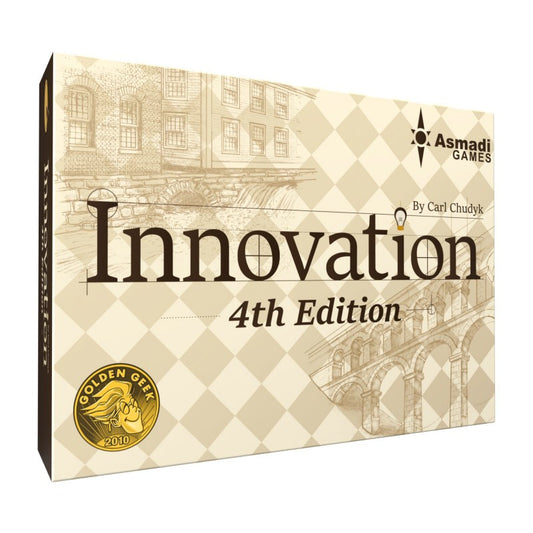 Board game box for 'Innovation 4th Edition' by Asmadi Games on a white background