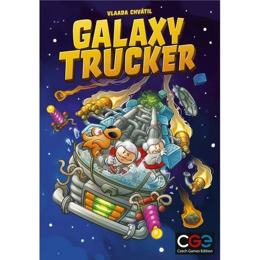 Cover of 'Galaxy Trucker' board game with space-themed illustration and text.