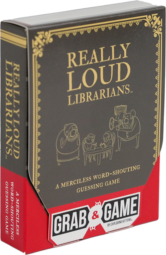 Board game box for 'Really Loud Librarians' with illustrations and text.