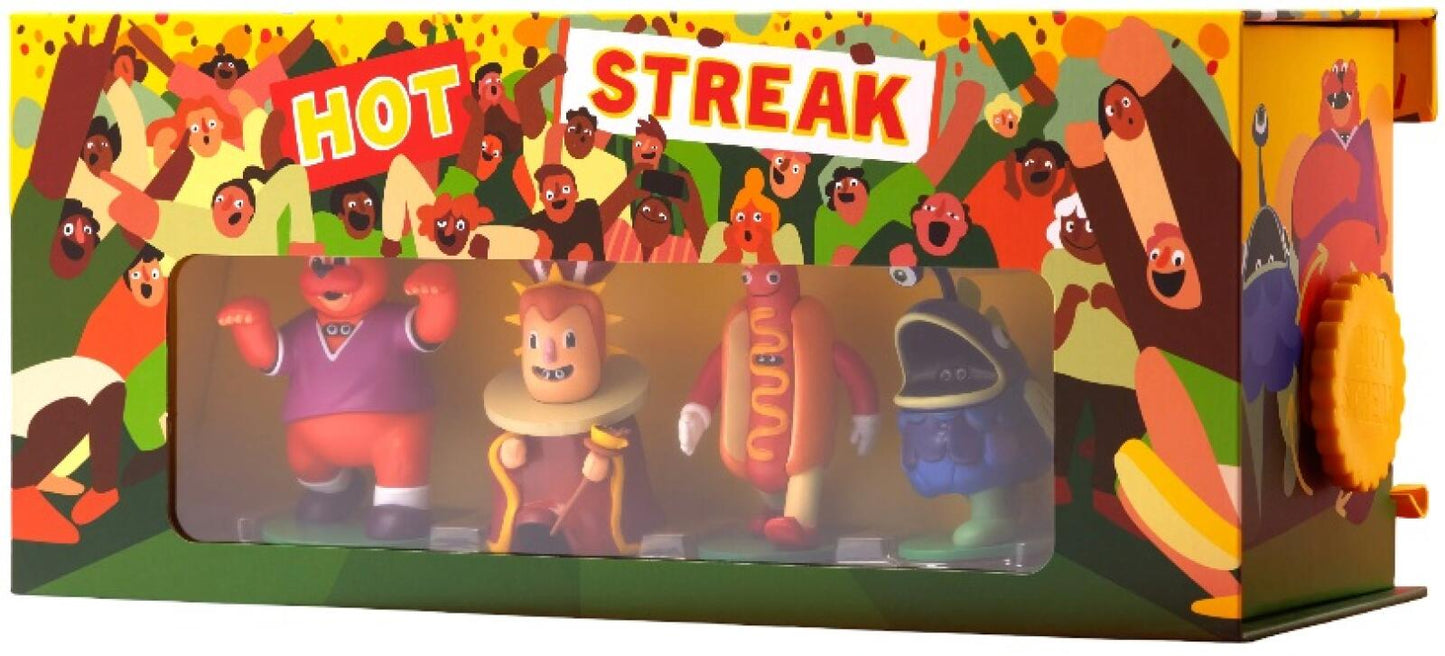 Box of 'Hot Streak' figurines with colorful packaging featuring cartoon characters.