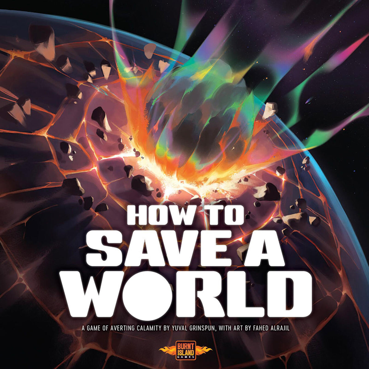 Cover of 'How to Save a World' game with colorful explosion design