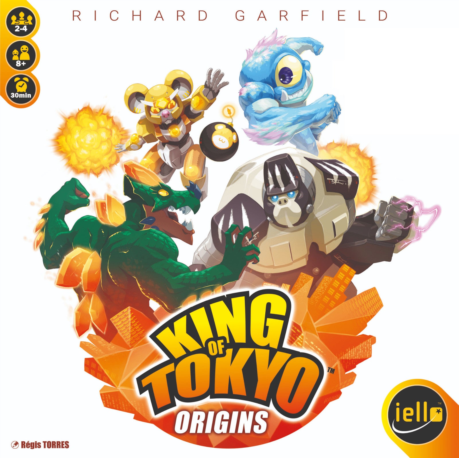 King of Tokyo Origins game box with colorful monsters and iello logo.