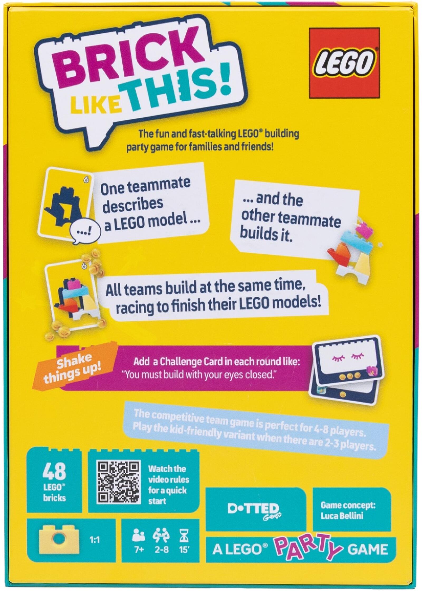 LEGO party game box with colorful design and text
