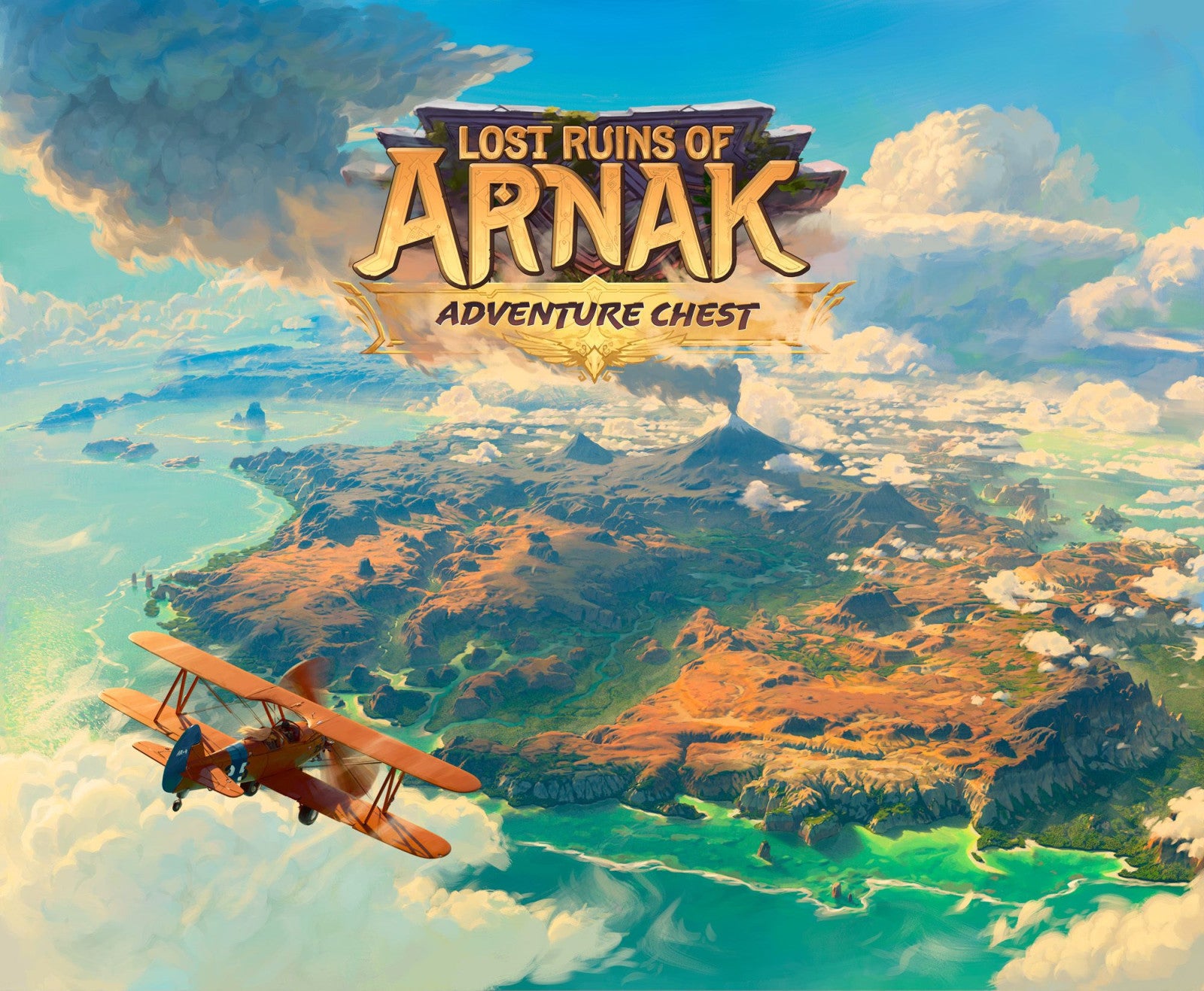 'Lost Ruins of Arnak Adventure Chest' with an airplane flying over a scenic landscape.