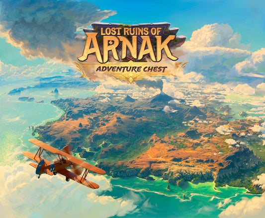 'Lost Ruins of Arnak Adventure Chest' with an airplane flying over a scenic landscape.