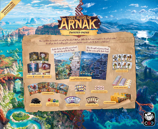 Lost Ruins of Arnak board game packaging with scenic background