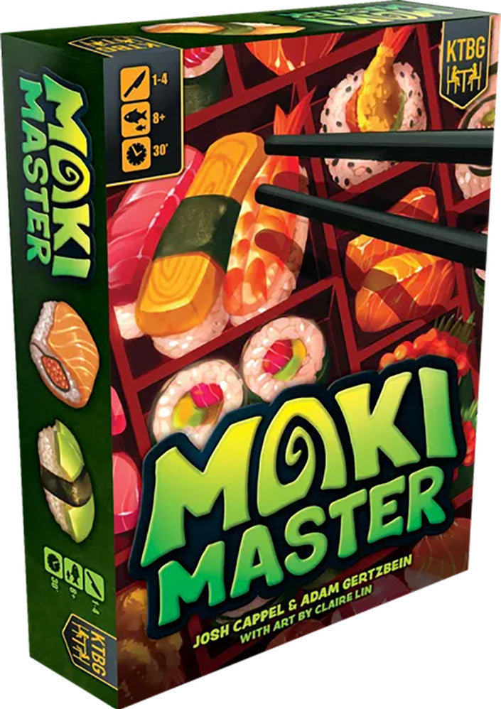 Box of Moki Master game with sushi graphics and chopsticks.