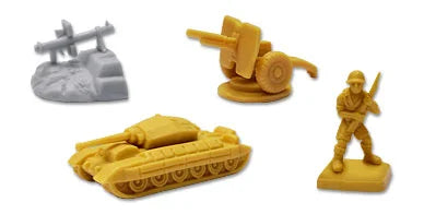 Memoir 44 Mediterranean Theatre Expansion board game components including small toy military-style game pieces.