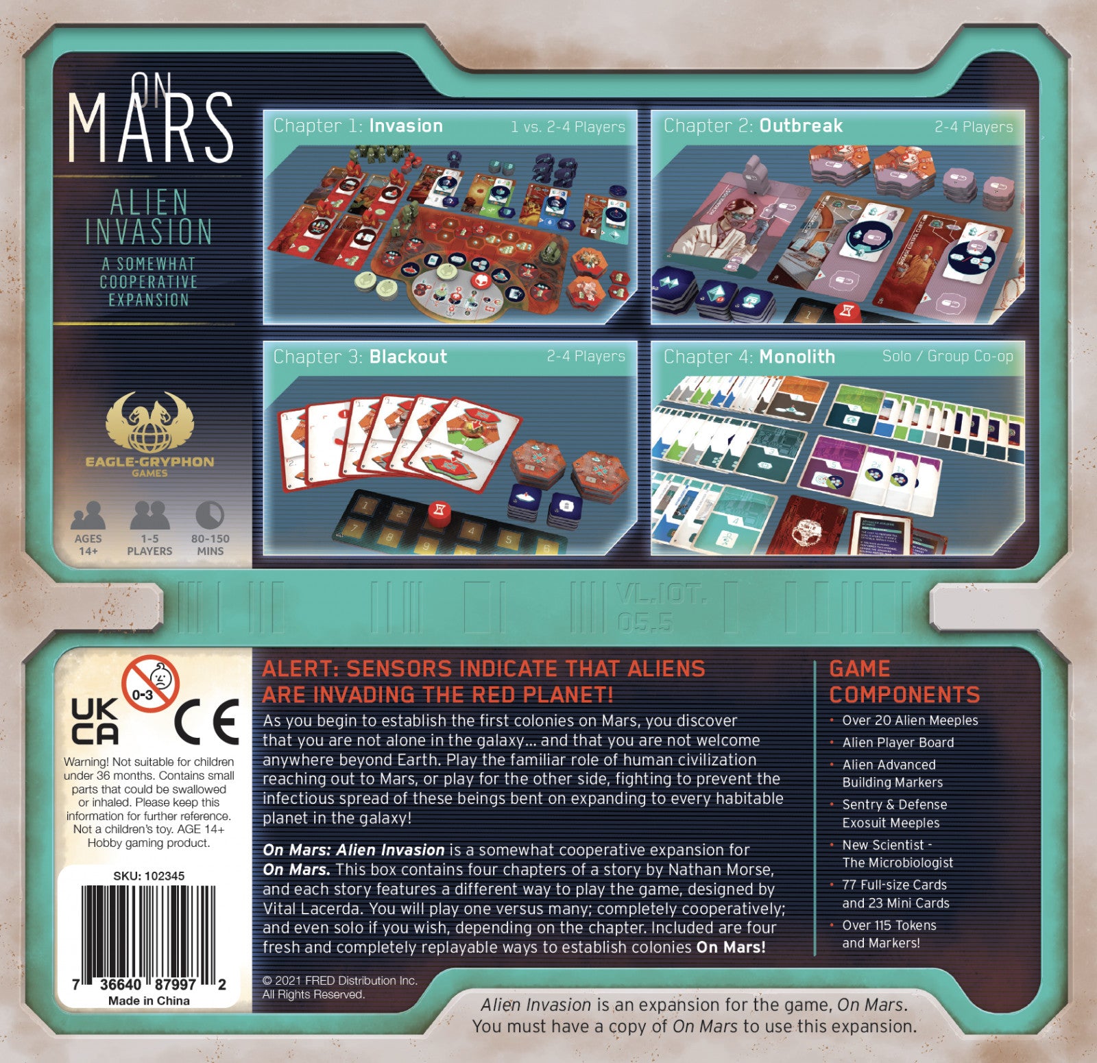 On Mars Alien Invasion Board Game Expansion back of box