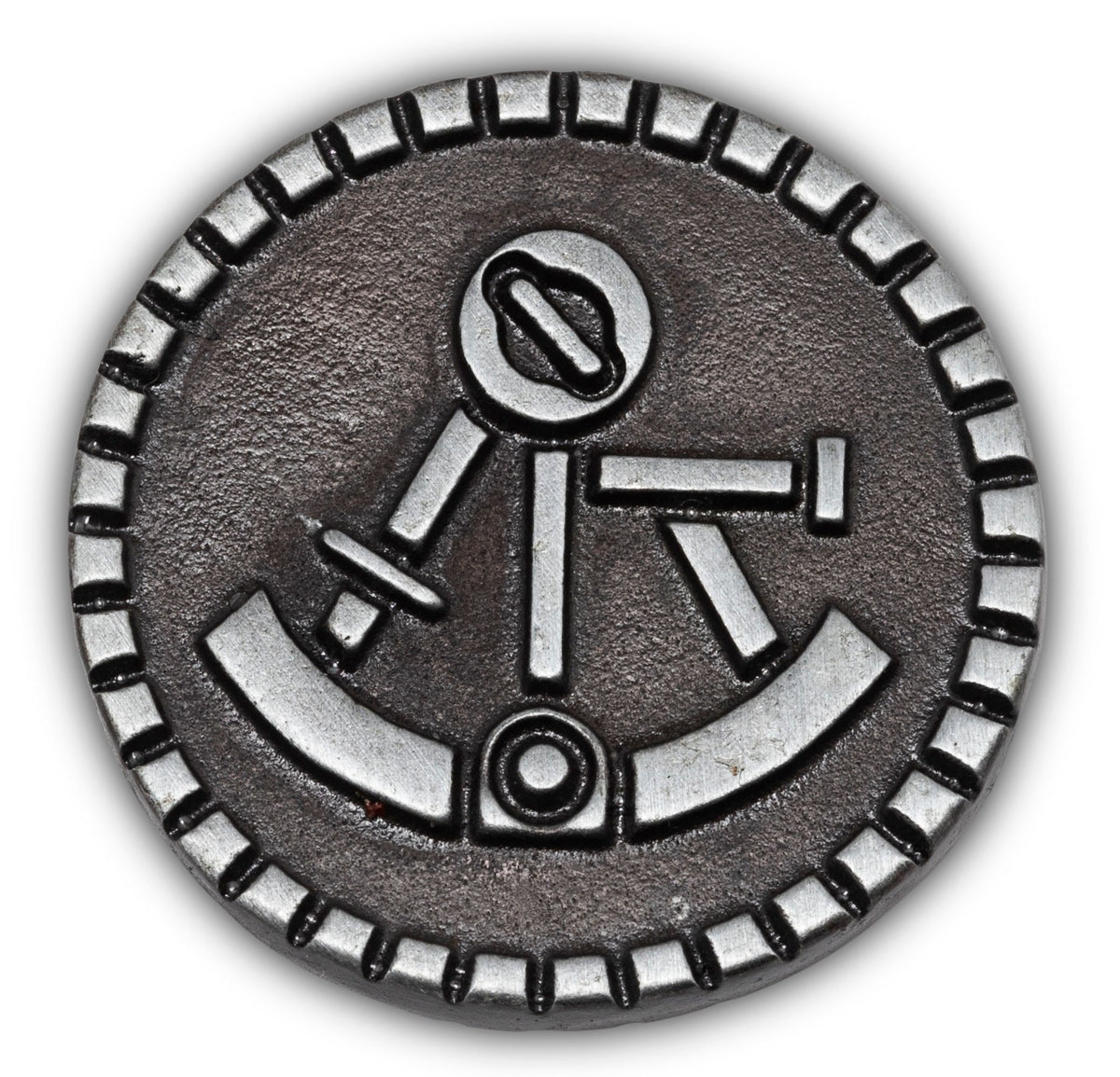 Metallic emblem with anchor design on a white background