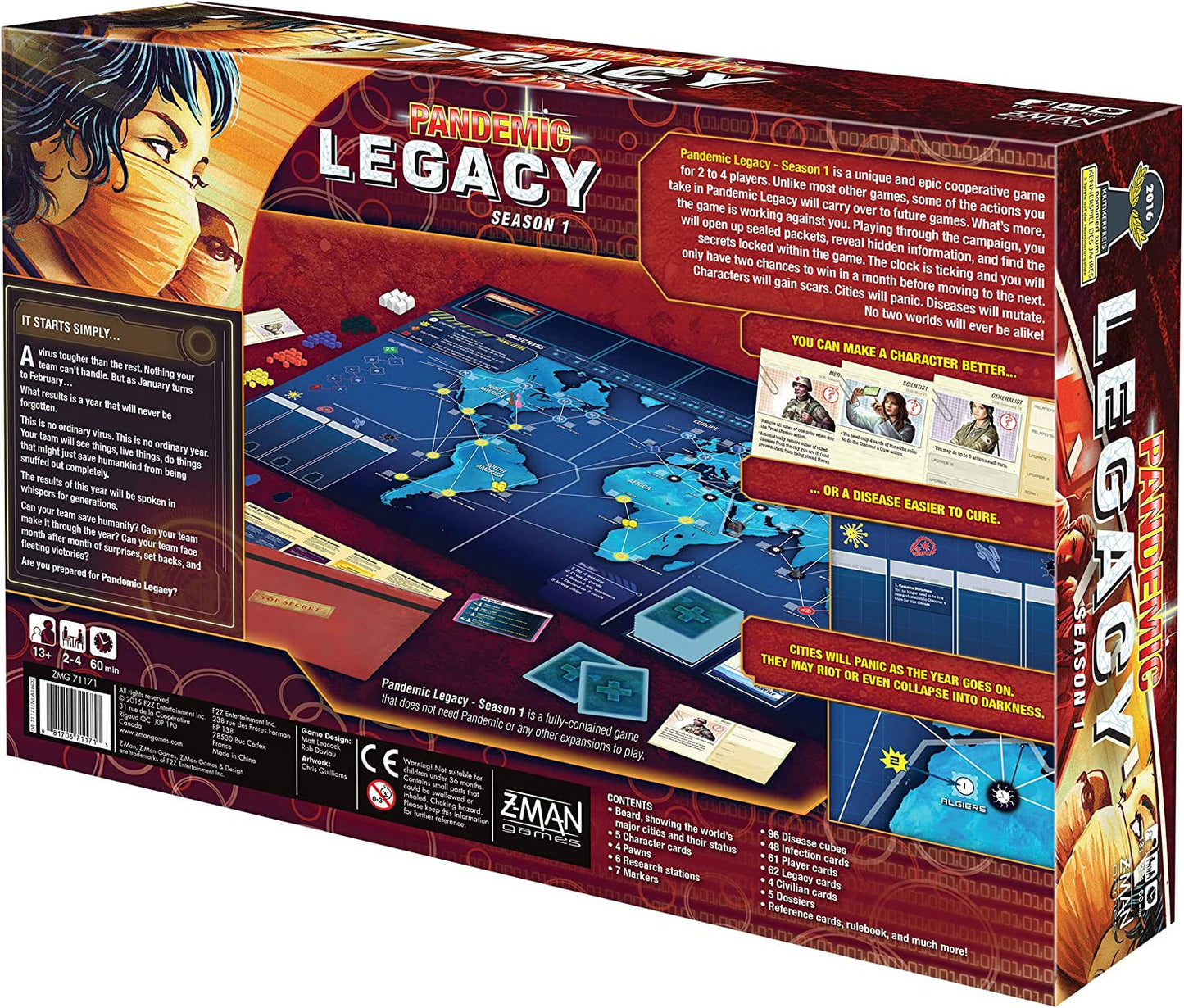 Pandemic Legacy Season 1 Back of Red Box