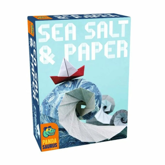 Sea Salt & Paper product packaging with a stylized illustration of a paper boat and sea salt crystals.
