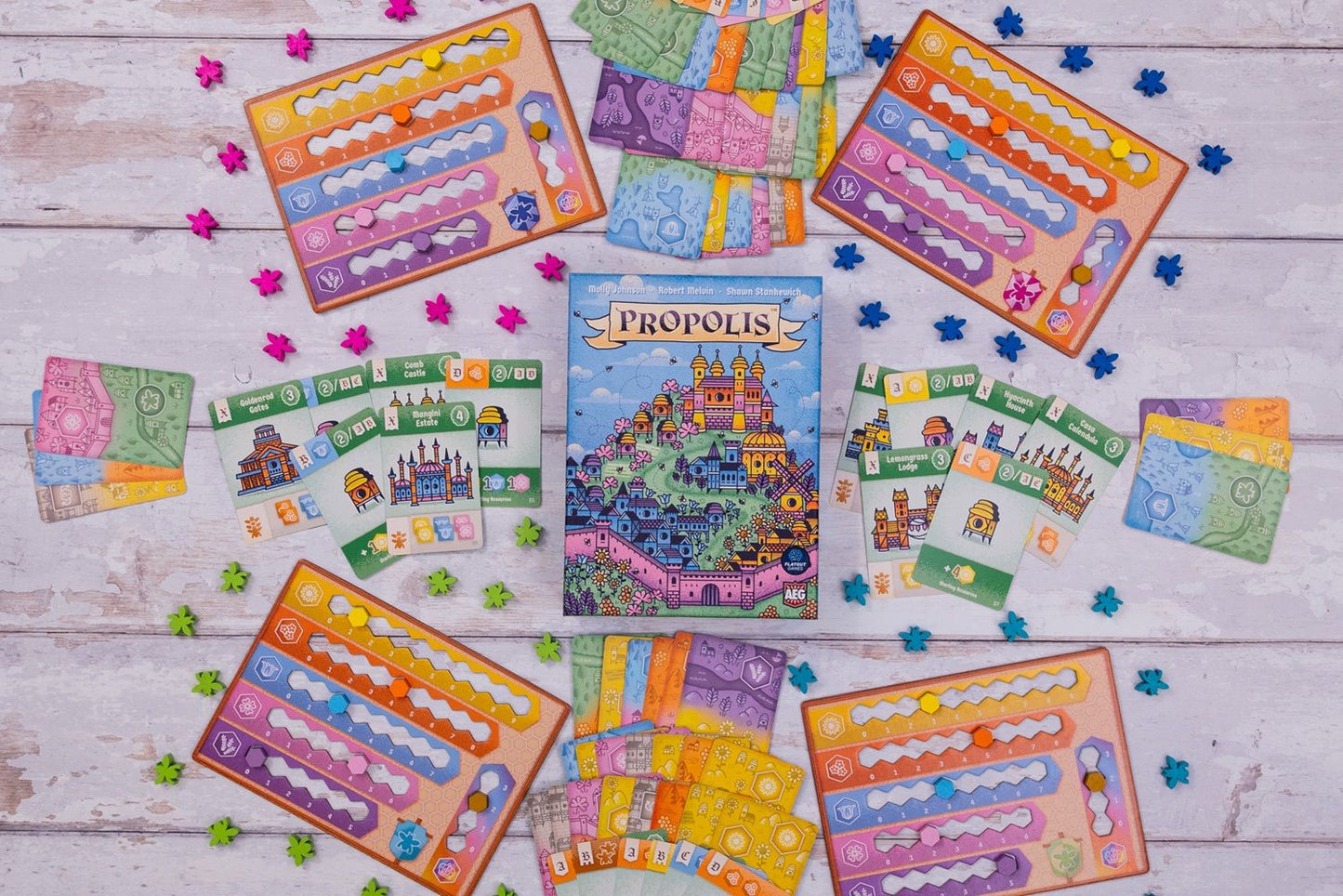 Propolis board game components.