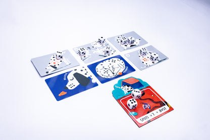 Set of dice cards with dice illustrations on a white background