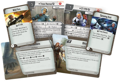Collection of Tyrants of Lothal expansion cards featuring characters and game mechanics