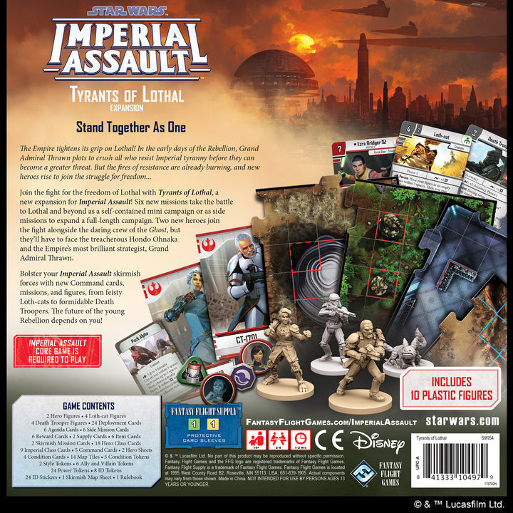 Star Wars Imperial Assault game expansion pack with figures and cards on a fiery planet background