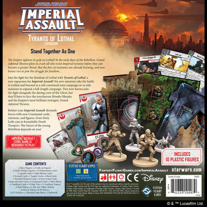 Star Wars Imperial Assault game expansion pack with figures and cards on a fiery planet background