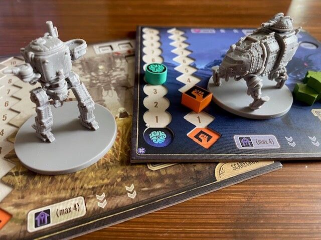 Gears of corruption expansion Board game with player tokens and game board on a wooden surface