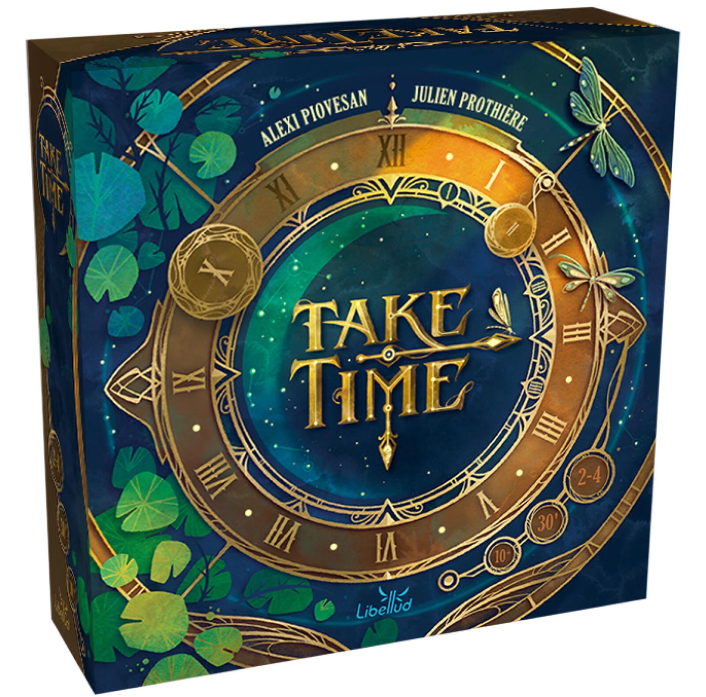 Board game box titled 'Take Time' with decorative elements and branding.