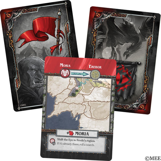 Three fantasy-themed cards with a map and character illustrations on a white background