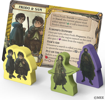 LOTR Fate of the Fellowship Game cards with character illustrations and game text on a white background