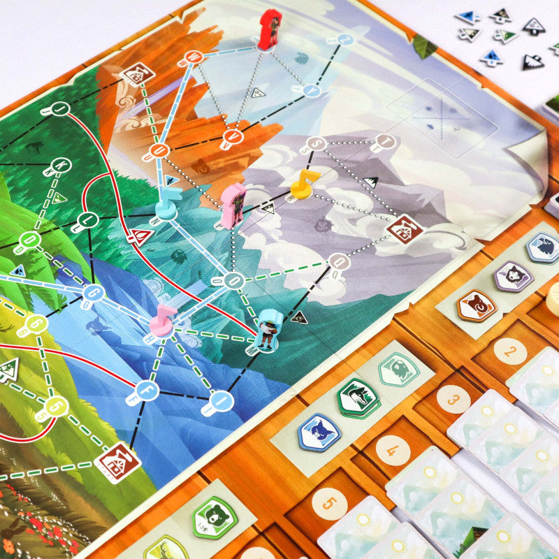 The peak team Board game with colorful tiles and a map-like design