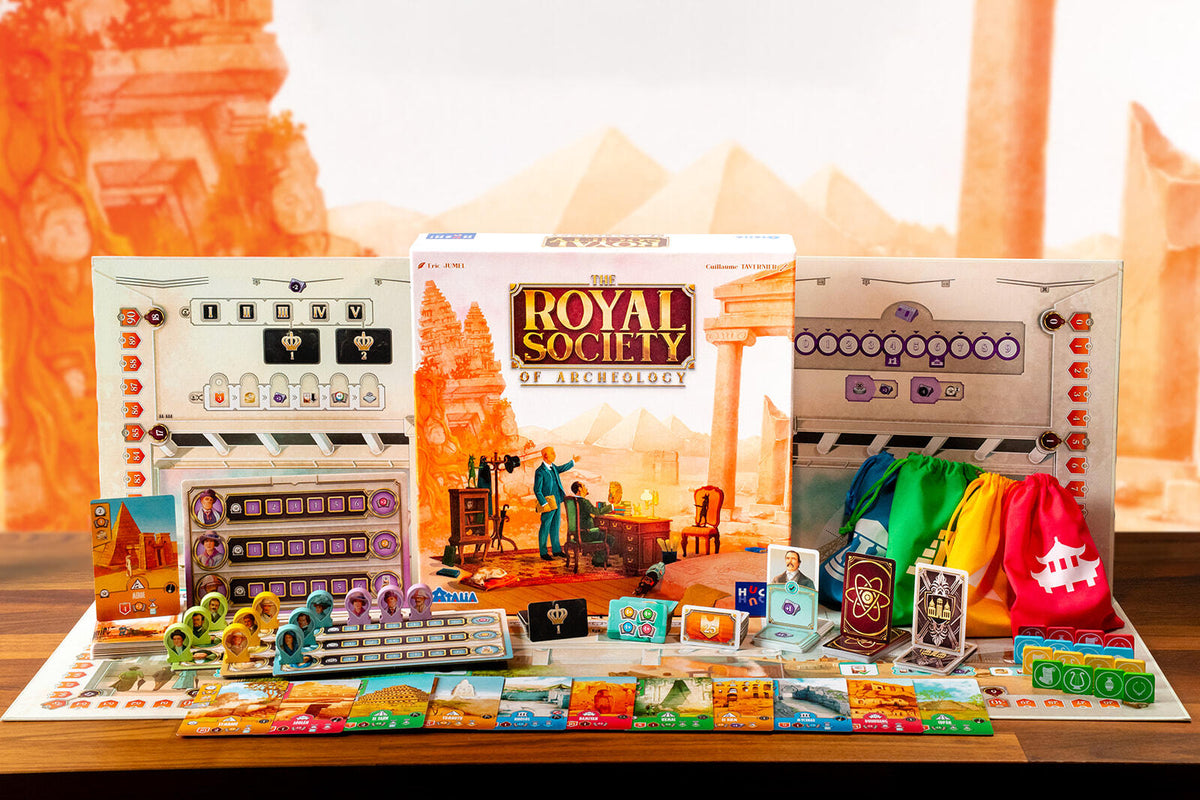 The Royal Society of Archeology Board Game components