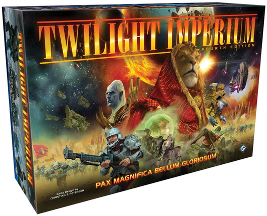 Board game box for 'Twilight Imperium' with space-themed artwork and text.