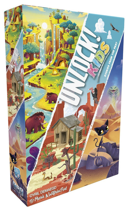 Board game box for 'Unlucky Kids' with colorful illustrations of various scenes.